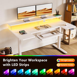 U-Shaped Electric Standing Desk with Keyboard Tray & Monitor Stand