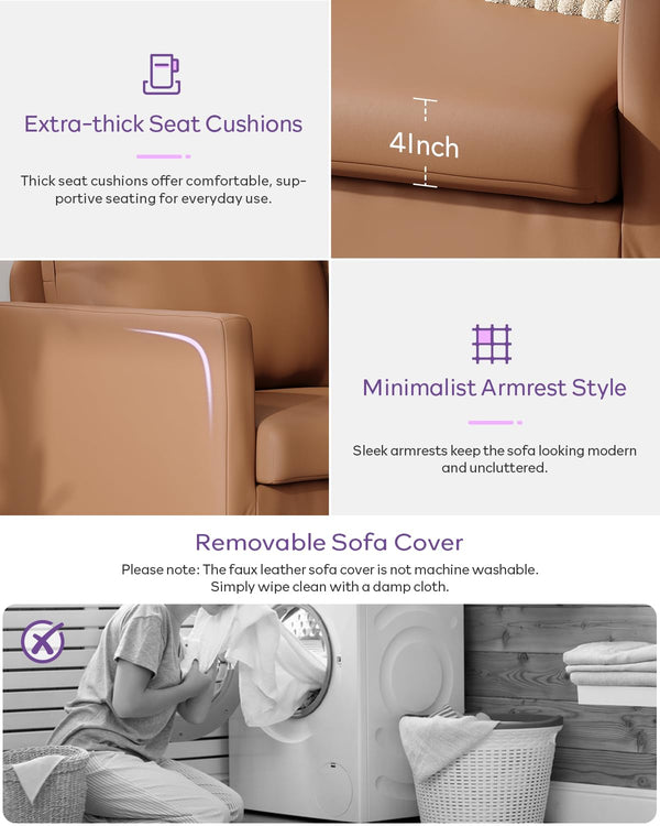 2-Seater Faux Leather Loveseat Sofa