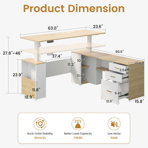 L-Shaped Electric Standing Desk with Storage & Privacy Panel