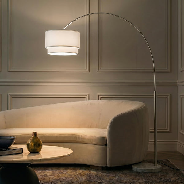 Arc Floor Lamp with Marble Base & Drum Shade