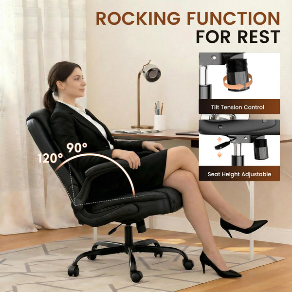 Ergonomic Leather Office Chair with Flip-Up Arms