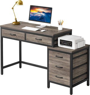 Computer Desk with 5 Drawers and Reversible File Cabinet