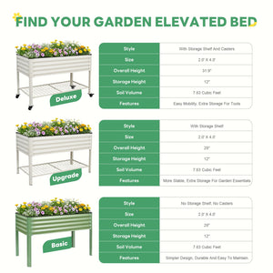Elevated Raised Garden Bed with Wheels & Storage Shelf