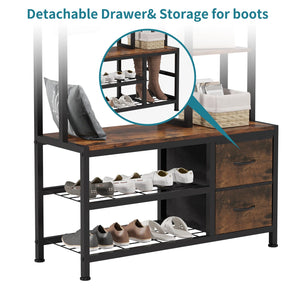 6-in-1 Hall Tree with Bench, Drawers & Shelves – Entryway Organizer