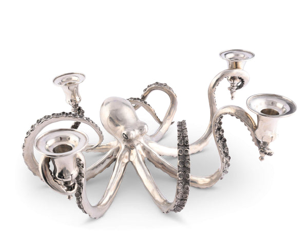 Pewter Octopus Taper Candle Holder – 4-Socket Ocean Candelabrum
