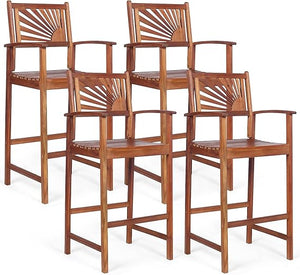 Outdoor Acacia Wood Bar Stools with Sunflower Backrest & Armrests