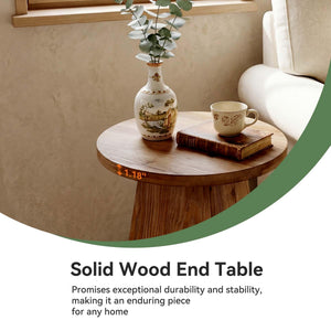 Round Solid Wood End Table with Trapezoid Base