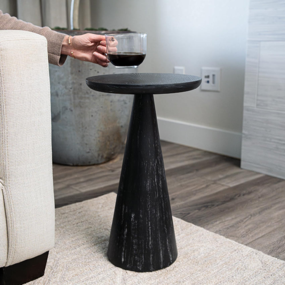 Round Wood Side Table – Rustic Industrial Accent
