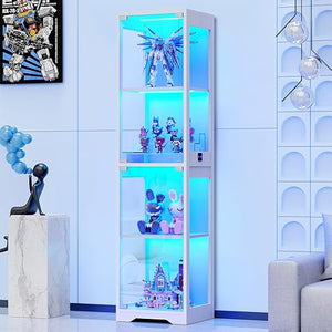 Glass Display Cabinet 4-Tier with LED Lights & Motion Sensor