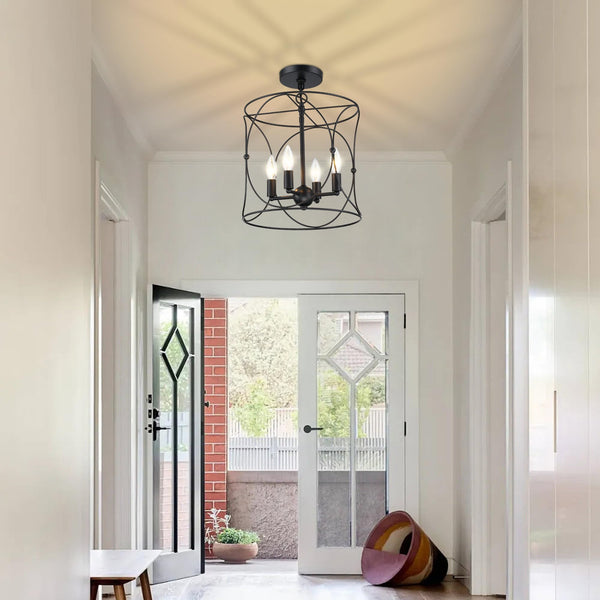 4-Light Black Metal Farmhouse Chandelier