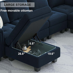 Velvet Modular L-Shape Sectional Sofa with Storage Ottoman
