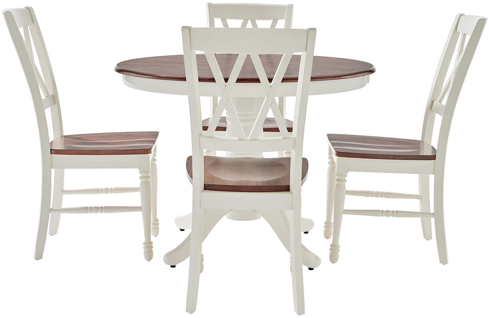 5-Piece Round Dining Table Set with 4 Chairs, Distressed White