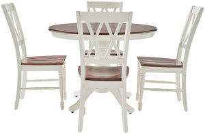 5-Piece Round Dining Table Set with 4 Chairs, Distressed White