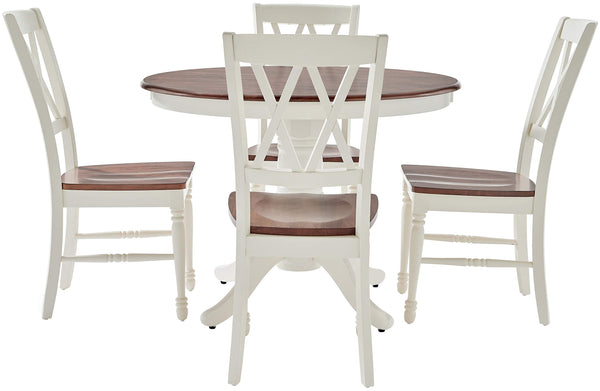 5-Piece Round Dining Table Set with 4 Chairs, Distressed White