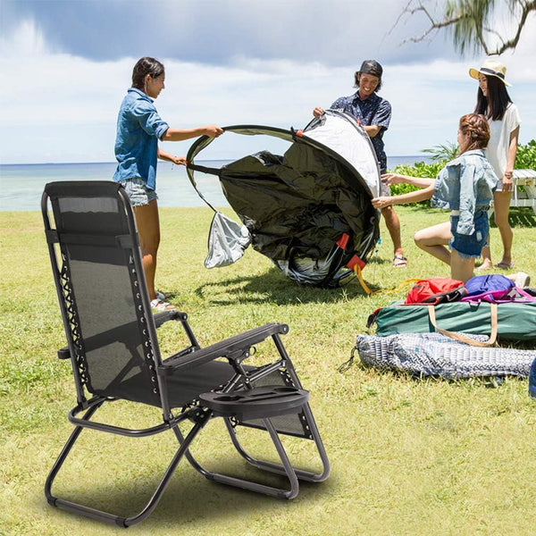 Zero Gravity Outdoor Lounge Chairs Set of 2 with Cup Holder & Pillow