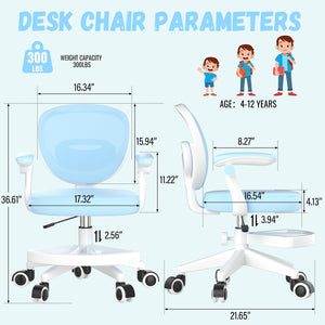 Adjustable Kids Desk Chair with Footrest & Flip-Up Armrest