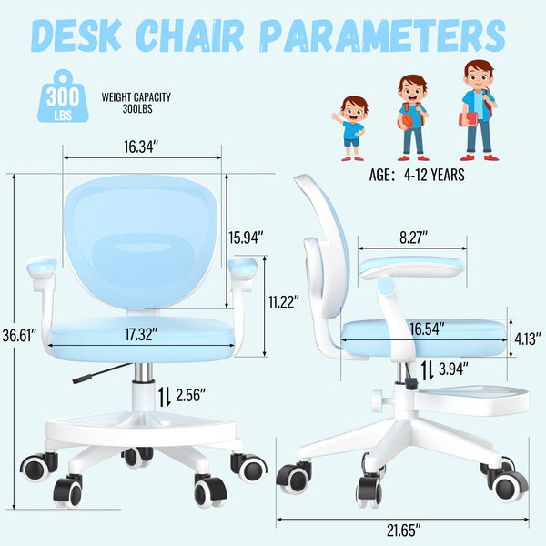 Adjustable Kids Desk Chair with Footrest & Flip-Up Armrest