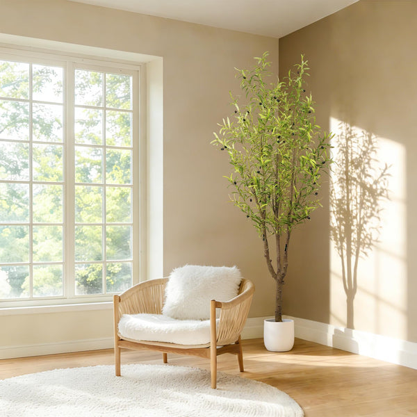7FT Artificial Olive Tree with Natural Wood Trunk