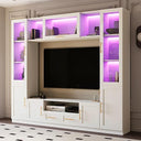 4-Piece Wall Unit TV Stand with LED Lights, Entertainment Center with Bookshelves & Bridge, Black