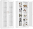 Metal Glass Display Cabinet with Lockable Doors & Adjustable Shelves
