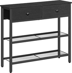 Narrow Console Table with 2 Fabric Drawers & 3-Tier Storage Shelves