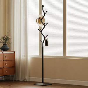 Metal Coat Rack Freestanding with 8 Hooks and Rectangular Base