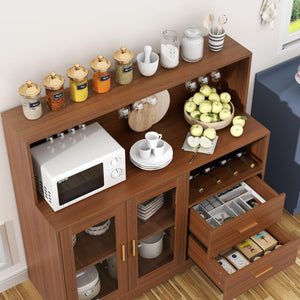 Wine Bar Cabinet with LED Light & Glass Doors