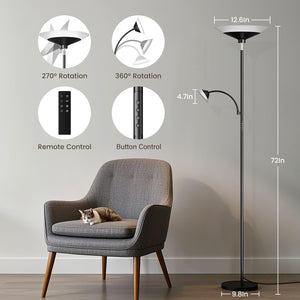 Dual-Zone LED Torchiere Floor Lamp with Remote