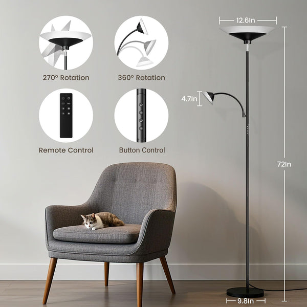 Dual-Zone LED Torchiere Floor Lamp with Remote