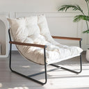 Corded Fabric Accent Chair with Metal Frame & Wooden Armrests