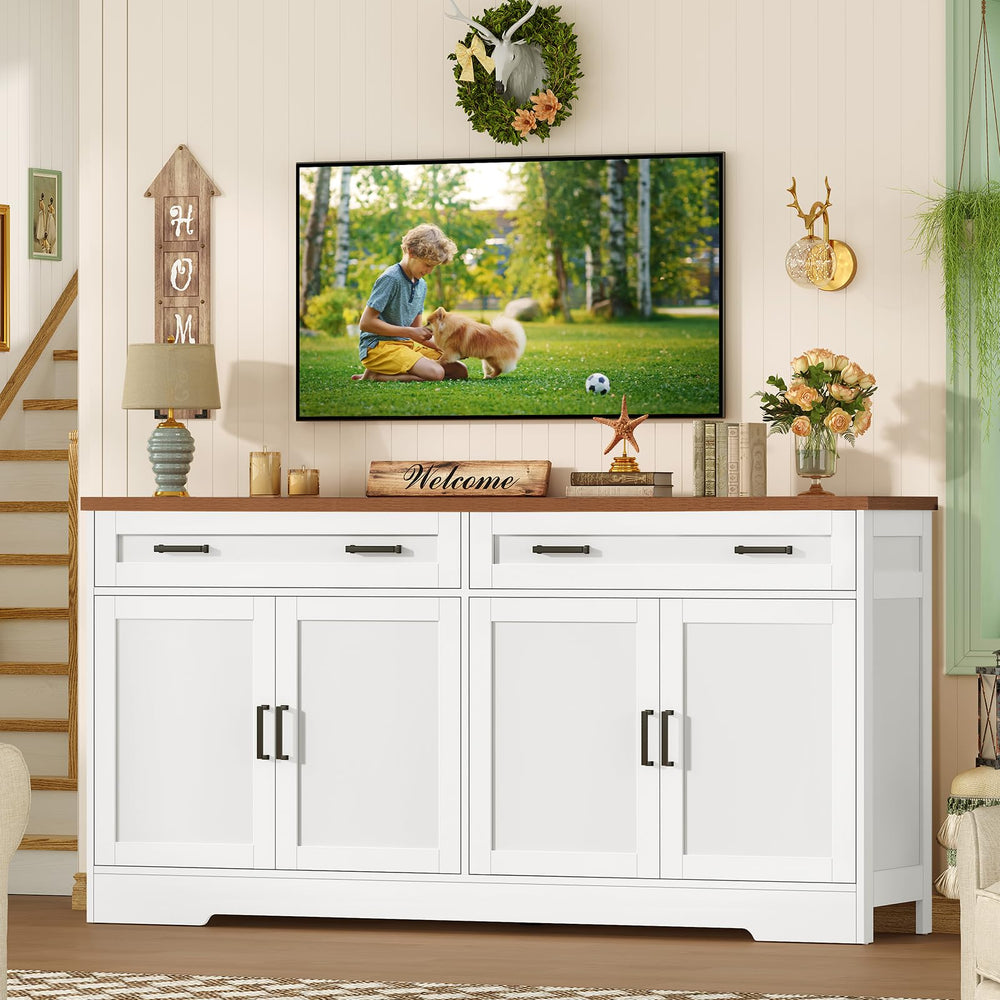 Buffet Cabinet with Storage — 4-Door Sideboard with Adjustable Shelves
