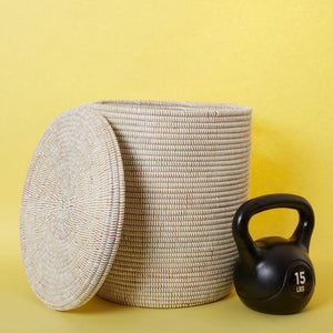 White Woven Storage Basket with Removable Lid