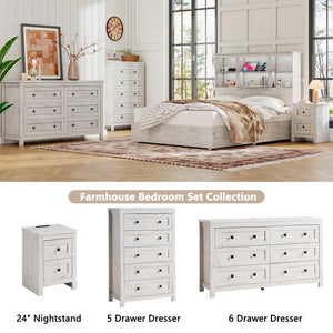 4-Piece Farmhouse Bedroom Dresser Set with Nightstands – Rustic White
