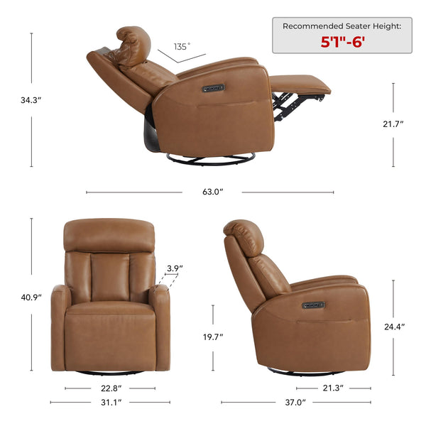 Power Swivel Recliner Chair with Triple Motor & USB Charging