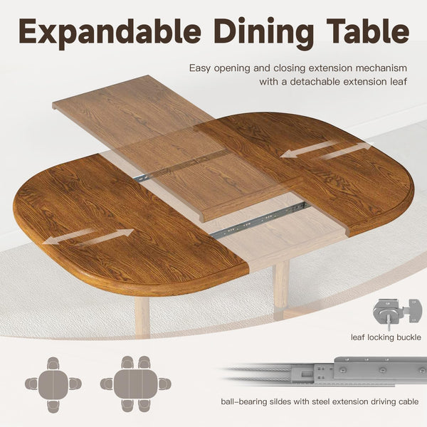 Extendable Dining Table with 18" Leaf – Seats 4 to 6, Chestnut Oak