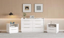 AMERLIFE 4 Piece Bedroom Furniture Set, 2 Nightstands with Charging Station, 8 Drawer Dresser with LED Light & 5 Drawer Chest, Modern High Gloss UV Finish, Bedroom Storage Organizer, Cream & Grey