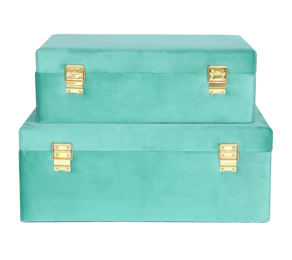 Velvet Storage Trunks Set of 2 with Gold Hardware Accents