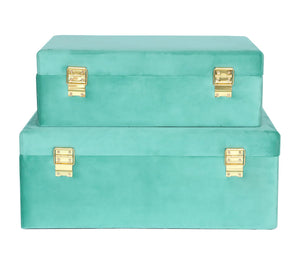 Velvet Storage Trunks Set of 2 with Gold Hardware Accents