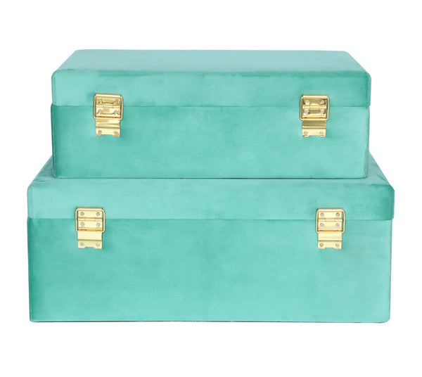 Velvet Storage Trunks Set of 2 with Gold Hardware Accents