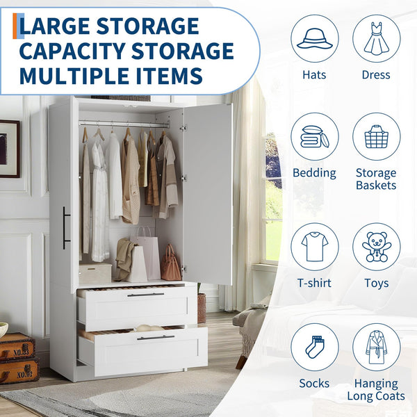 Armoire Wardrobe Closet with 2 Doors & 2 Drawers
