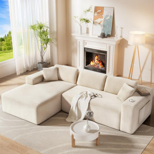 L-Shaped Sectional Sofa with Deep Seat & Storage Pockets