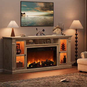 70" Farmhouse TV Stand with 36" Electric Fireplace