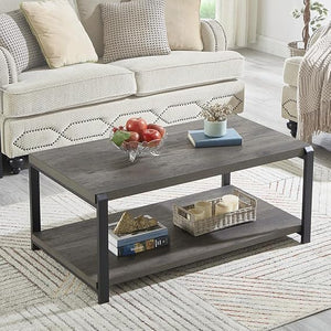 Industrial Rectangle Coffee Table with Storage Shelf