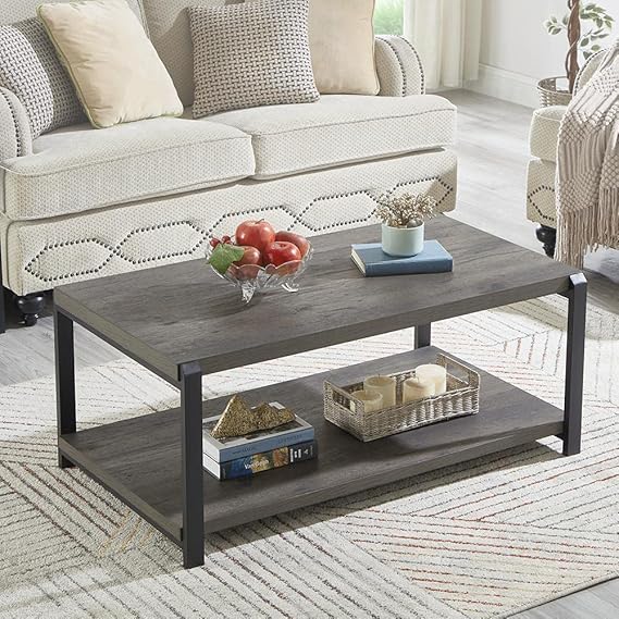 Industrial Rectangle Coffee Table with Storage Shelf