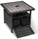 Wicker Patio Side Table with Umbrella Hole and Weight Bags