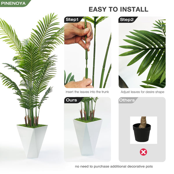 Artificial Palm Tree 6FT with White Planter – Indoor Faux Tropical Plant