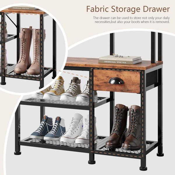 4-in-1 Entryway Hall Tree with Bench, Coat Rack & Shoe Storage