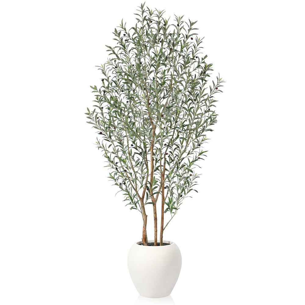 8FT Artificial Olive & Ficus Tree – Indoor Potted Plant with Natural Wood Trunk
