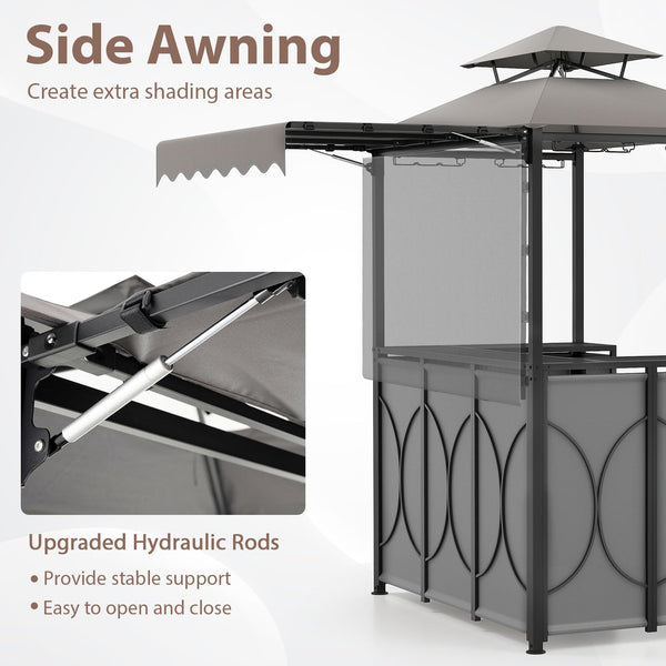 Outdoor Grill Gazebo Bar Set with Awning & 2 Foldable Bar Stools