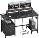 63-Inch Computer Desk with File Cabinet & Monitor Stand